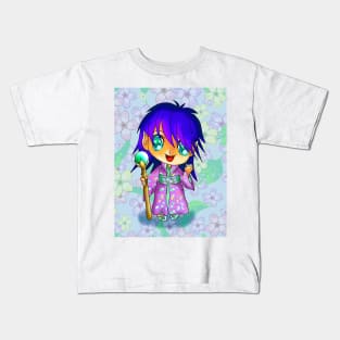 cute chibi elf in purple kimono for dnd and manga fans Kids T-Shirt